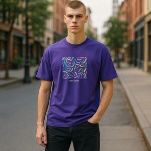 Karl Jacob's Purple Abstract Energy Short Sleeve Tee Shirt Size Large